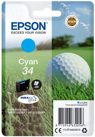EPSON Golf Ball 34 Cyan Ink Cartridge, Cyan