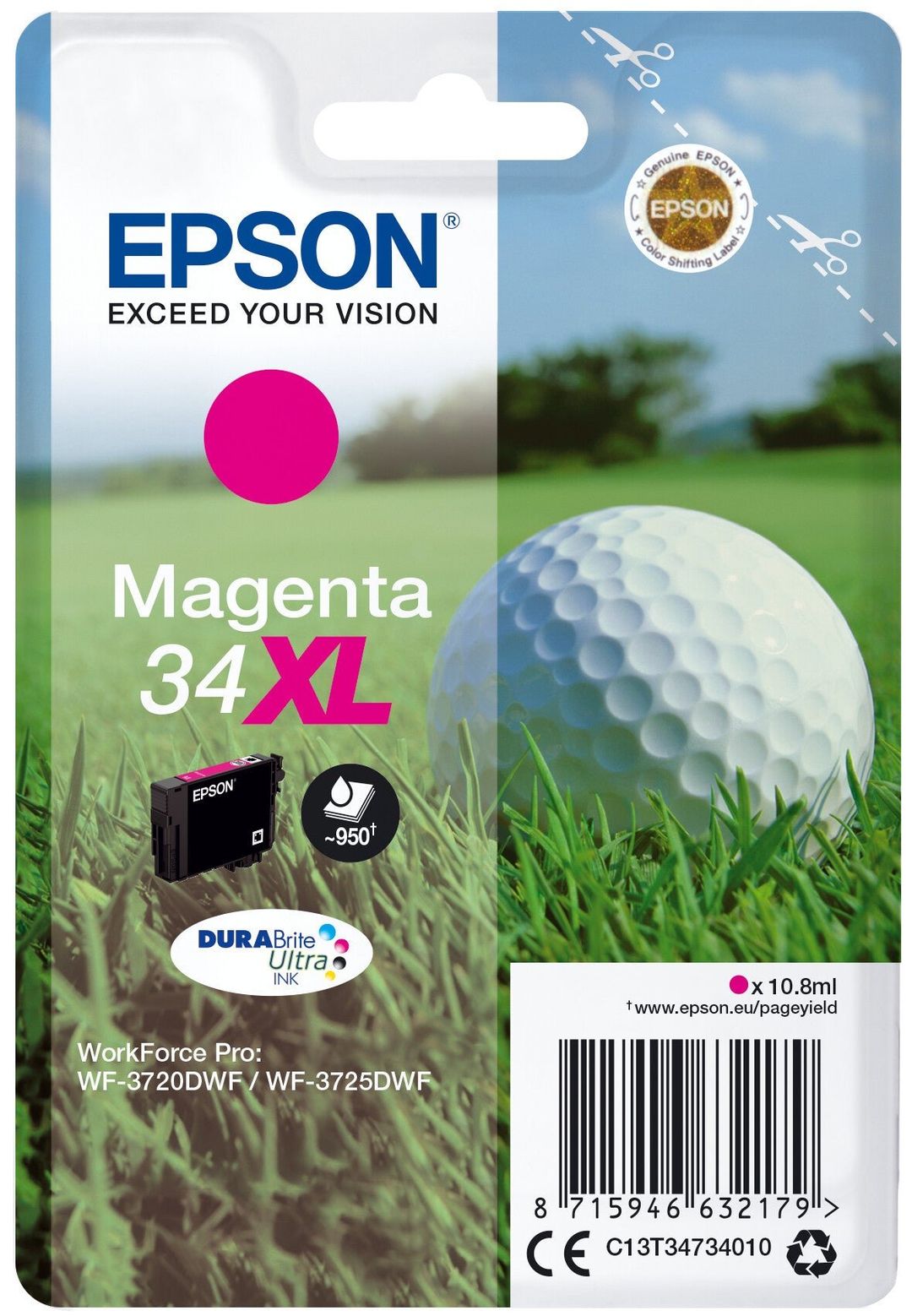Epson Golf ball Singlepack Magenta 34XL DURABrite Ultra Ink - Image 1