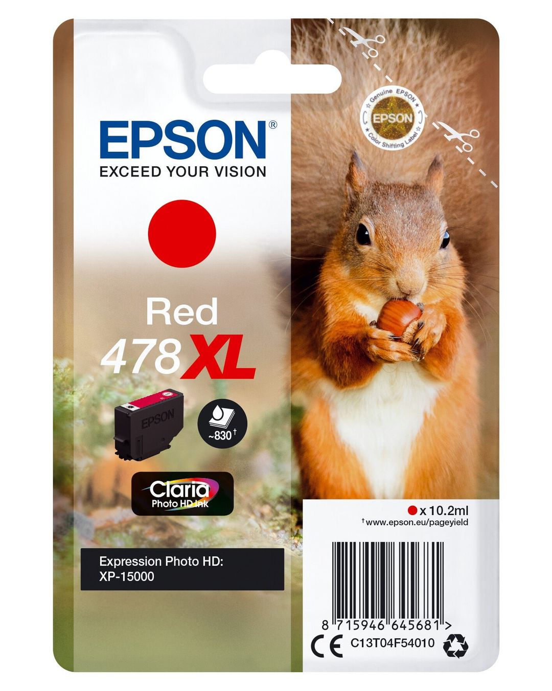 Epson Squirrel Singlepack Red 478XL Claria Photo HD Ink - Image 1
