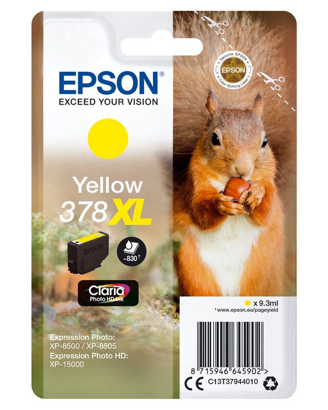 Epson Squirrel Singlepack Yellow 378XL Claria Photo HD Ink - Image 1