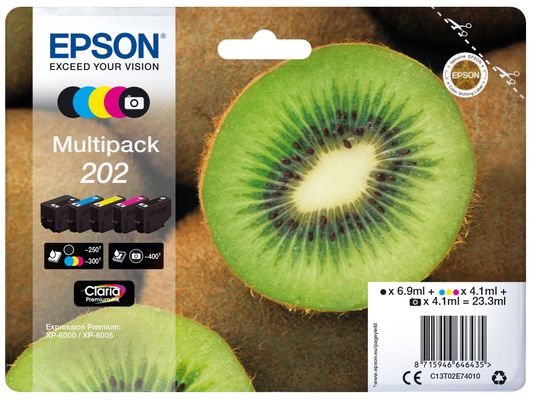 EPSON 202 Kiwi 5-colour Ink Cartridges, Black & Tri-colour