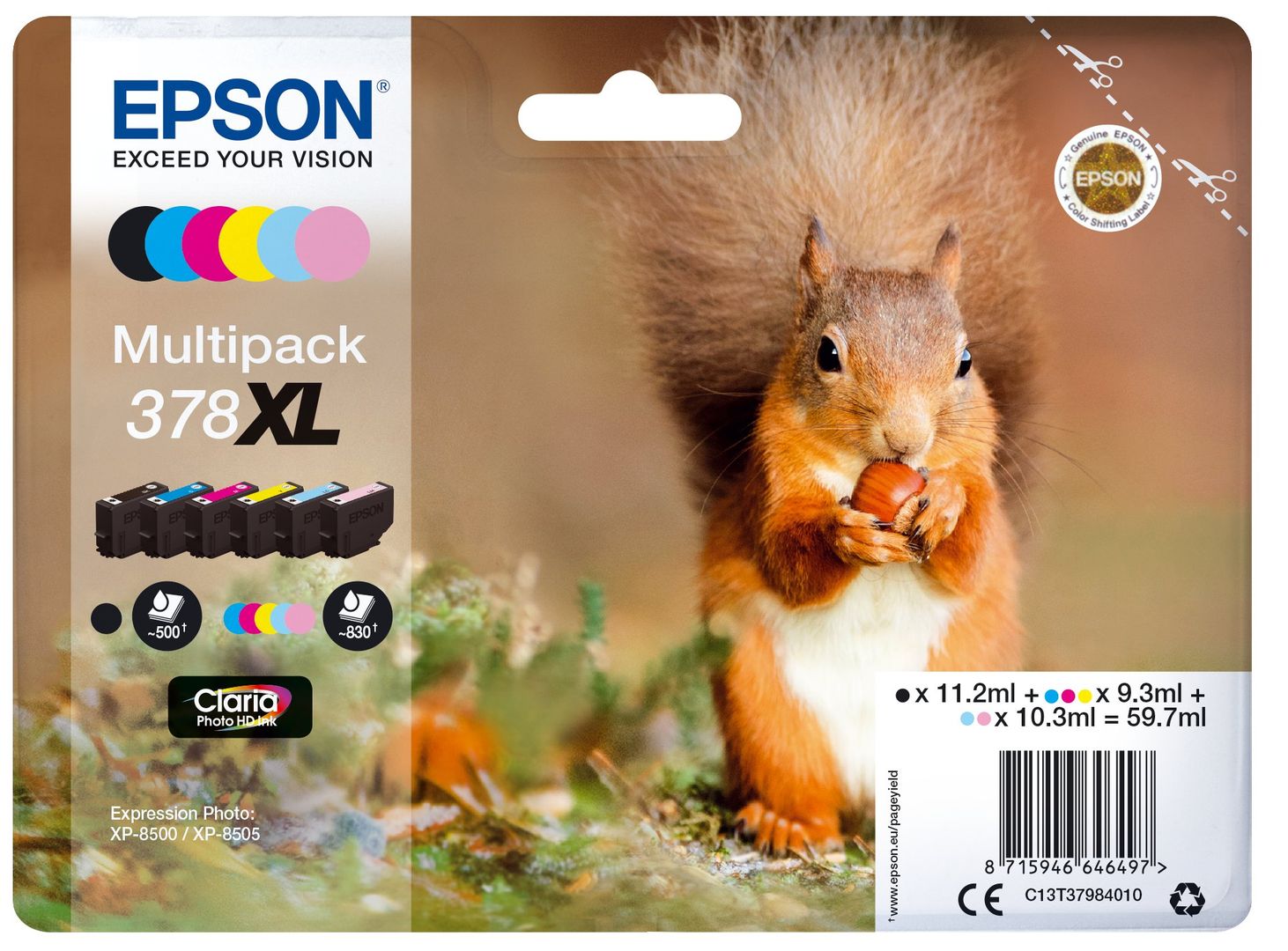 Epson Squirrel Multipack 6-colours 378XL Claria Photo HD Ink - Image 1