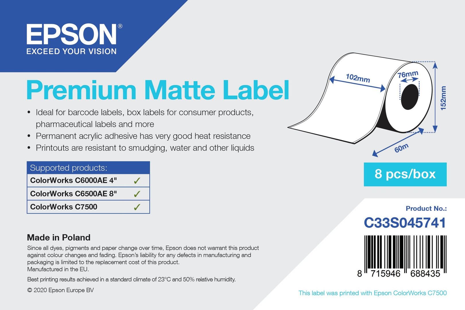 Epson C33S045741 printer label Self-adhesive printer label - Image 1