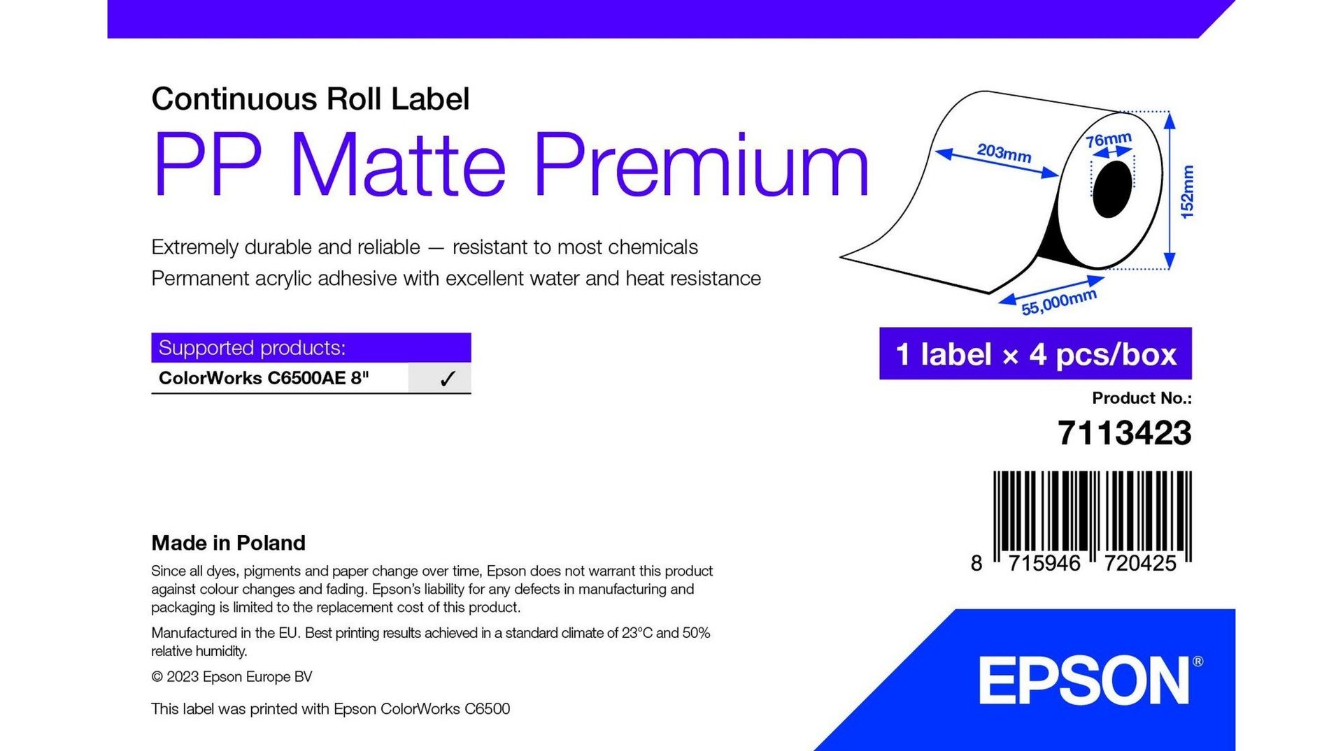 Epson 7113423 printer label White Self-adhesive printer label - Image 1