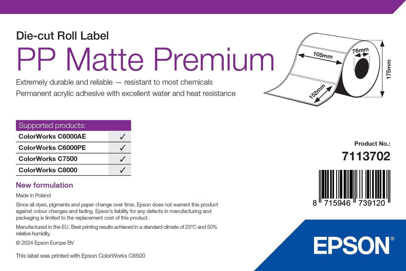 Epson 7113702 printer label White Self-adhesive printer label - Image 1