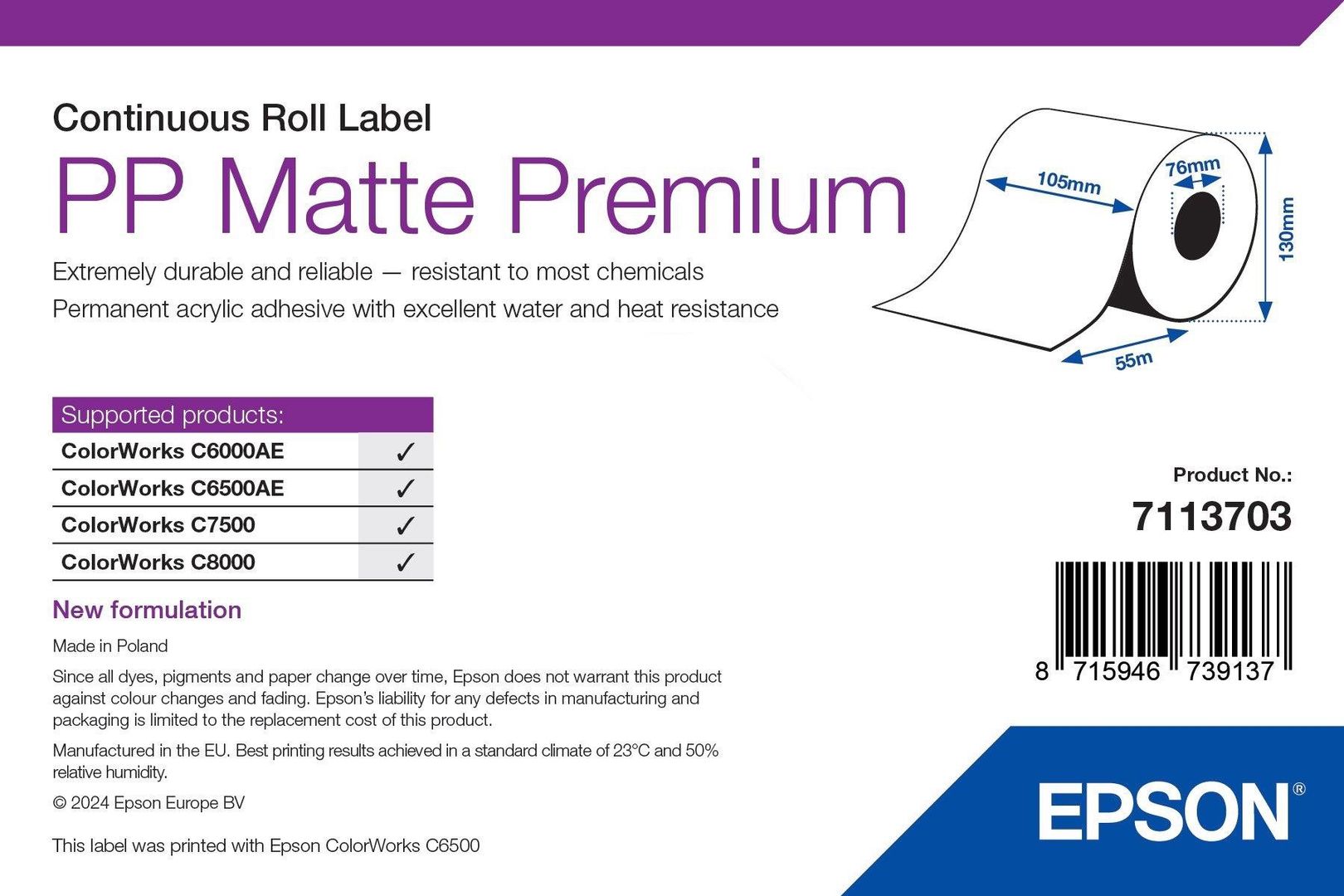 Epson 7113703 printer label White Self-adhesive printer label - Image 1