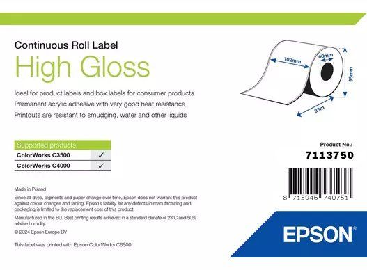 Epson High Gloss Label, Continuous Roll, 102mm x 33m - Image 1
