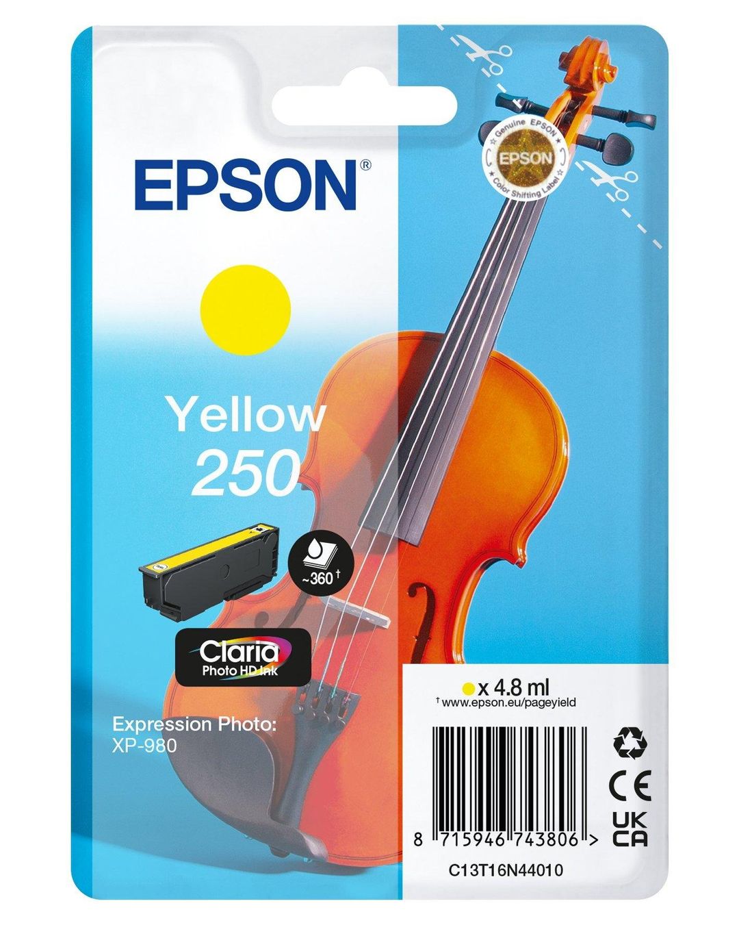 Epson 250 Violin Claria Photo HD ink cartridge 1 pc(s) Original Yellow - Image 1