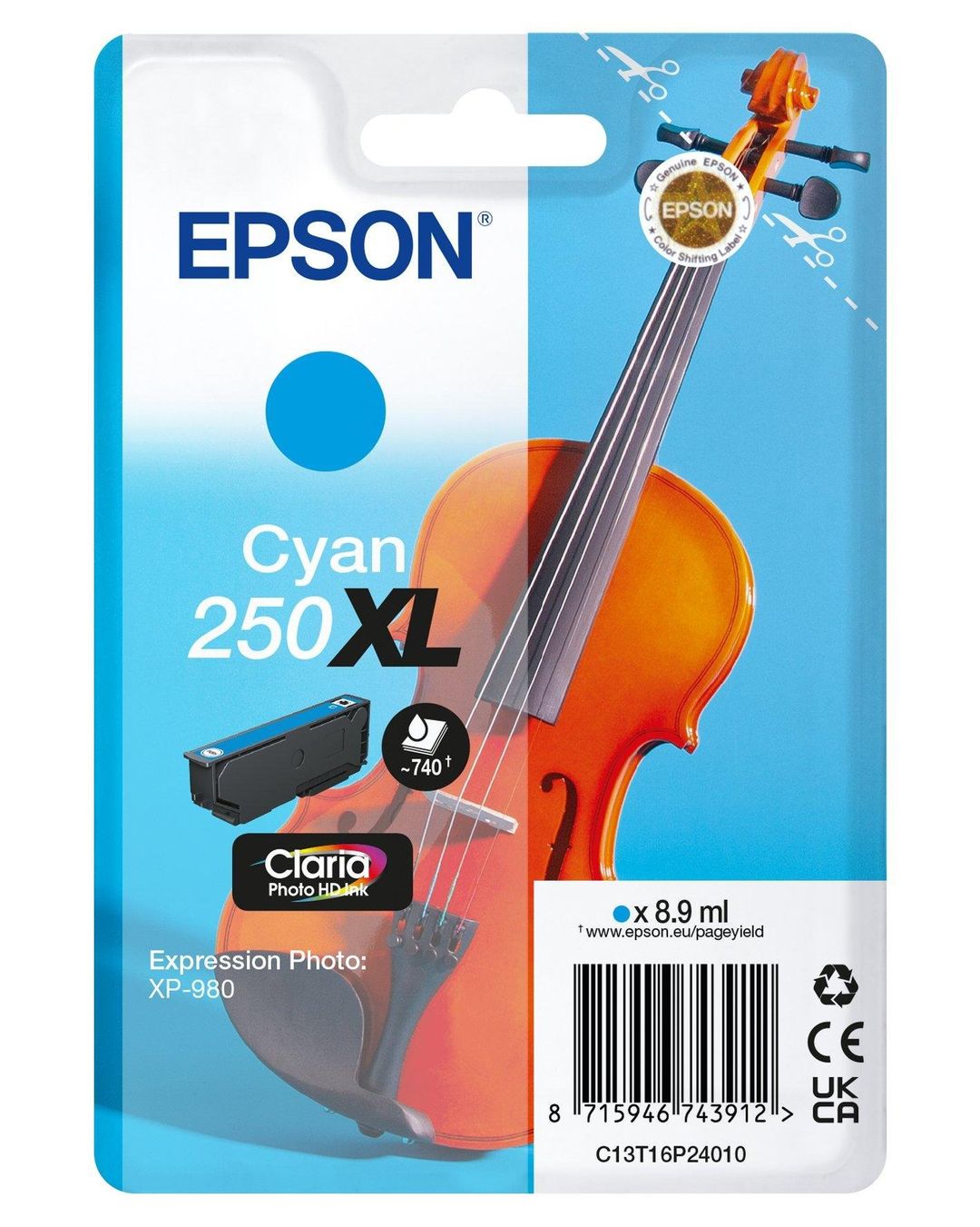 Epson 250XL Violin Claria Photo HD ink cartridge 1 pc(s) Original High (XL) Yield Cyan - Image 1