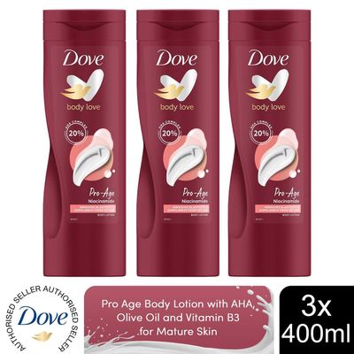Dove ProAge BodyLotion with AHA, Olive oil and VitaminB3 For Mature Skin 3x400ml - White - Thumbnail 2