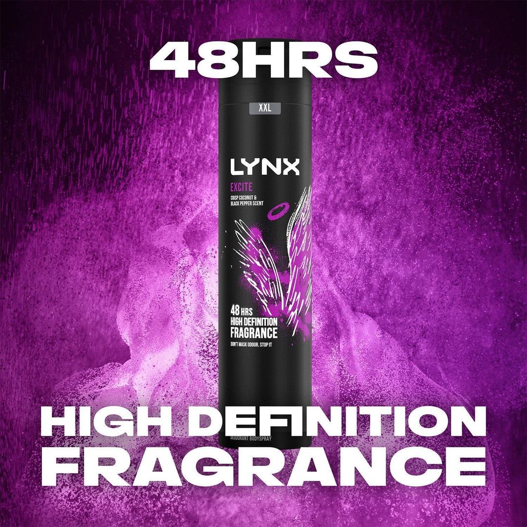 Lynx XXL Excite 48-Hour High Definition Fragrance Body Spray Deodorant, 250ml - 5cm / 21cm - Image 1