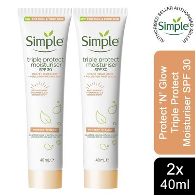 Simple Triple Protection Moisturiser SPF 30 For Dull and Tired Skin, 40ml - Buy 2 - Thumbnail 2