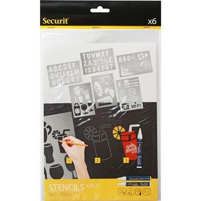 Securit Liquid Chalk Maker Stencil Set Plastic (Pack 6) - SECSTN-5