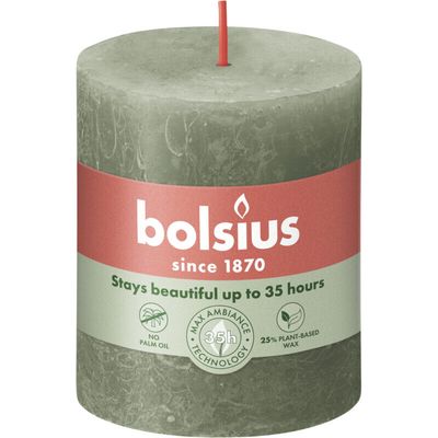 Fresh Olive Bolsius Rustic Shine Pillar Candle (80mm x 68mm) - Olive Green