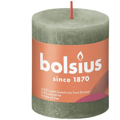 Fresh Olive Bolsius Rustic Shine Pillar Candle (80mm x 68mm) - Olive Green - Thumbnail 2
