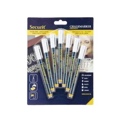Securit Liquid Chalk Markers 1-2mm Nib White (Pack 7) - BL-SMA100-V7-WT