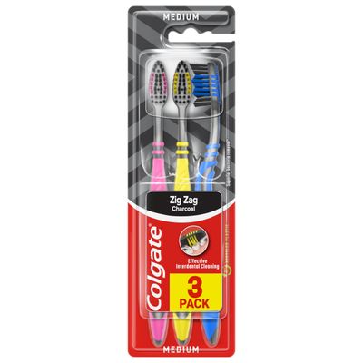 Colgate ZigZag Black Medium Manual Toothbrush x3 - Thumbnail 2