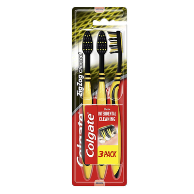 Colgate ZigZag Black Medium Manual Toothbrush x3