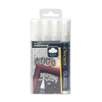 SECURIT Waterproof Chalk Markers (Glass and Chalkboard) White (Pack 4)