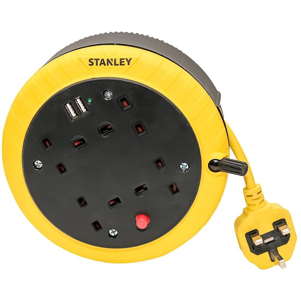 Stanley 6 Socket Cable Extension Reel 240v and USB 5m - Image 1