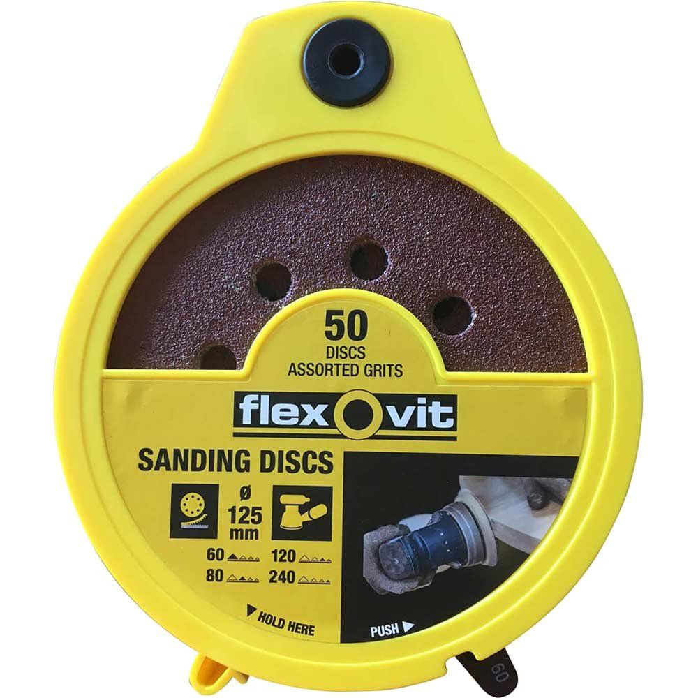 Flexovit 78072747046 Hook & Loop Sanding Disc 125Mm Assorted (Dispenser 50) - Image 1