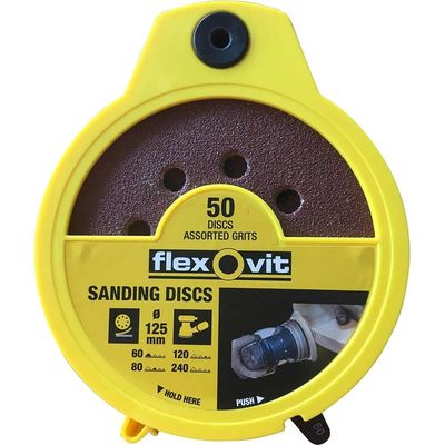 Flexovit 78072747046 Hook & Loop Sanding Disc 125Mm Assorted (Dispenser 50)
