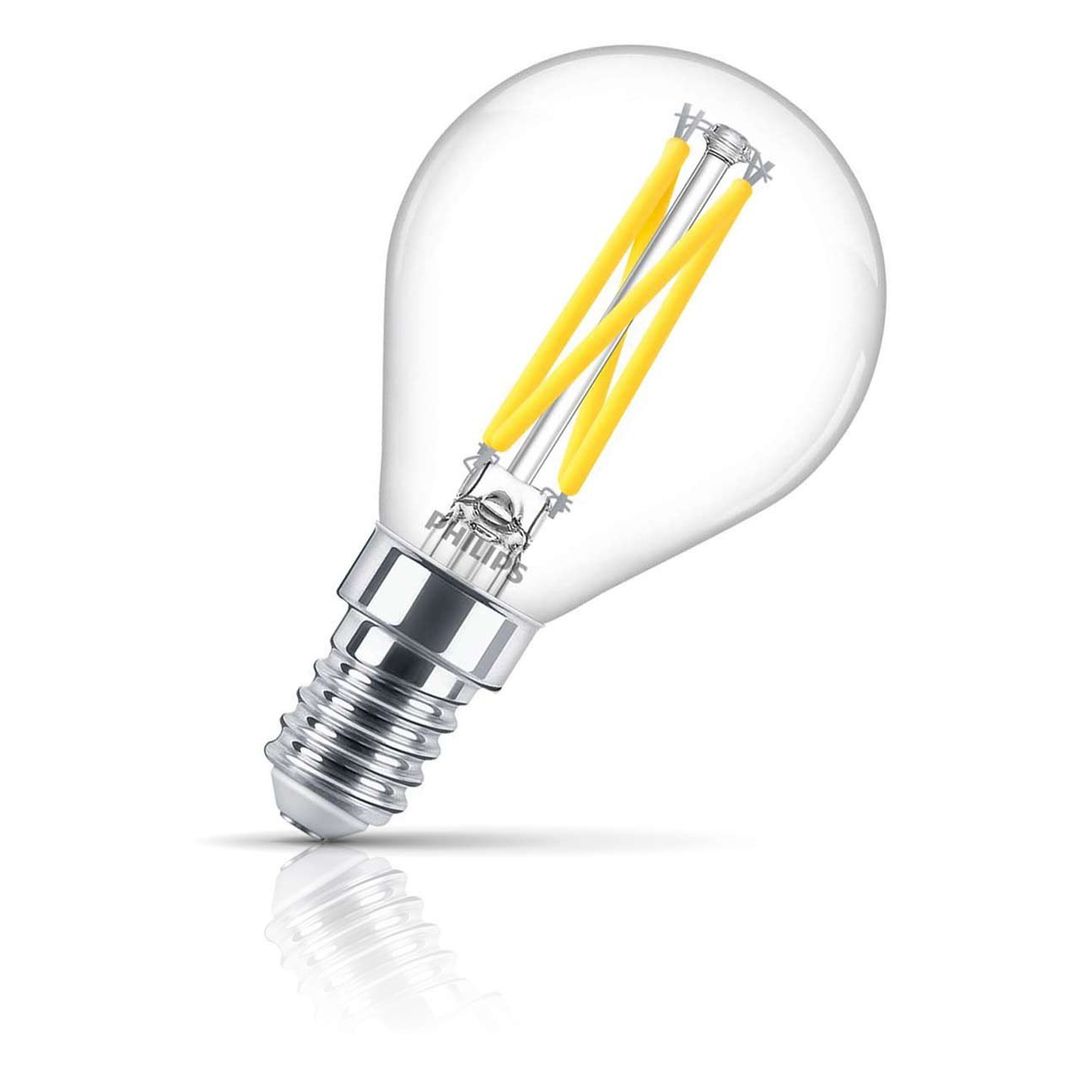 Philips Master LED DimTone Golfball 2.5W E14 Dimmable Warm White Clear - Image 1
