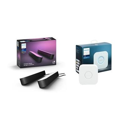 PHILIPS HUE White and Colour Ambiance Play Light Bar Plus Starter Kit - Black, Twin Pack