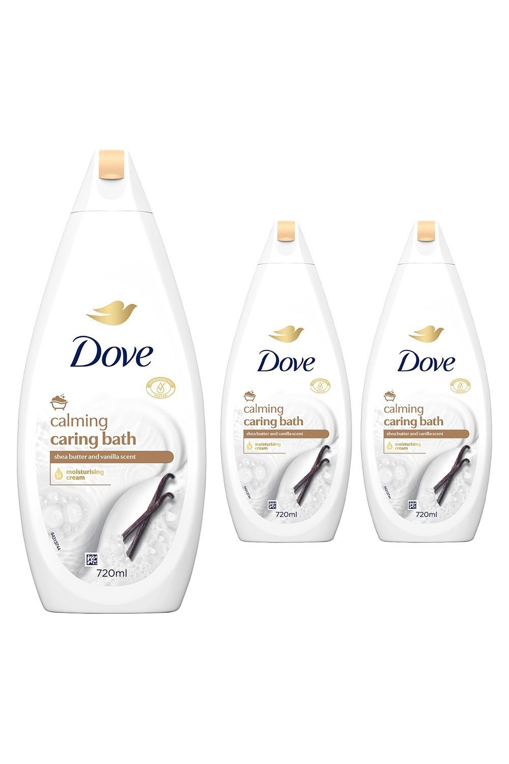 Dove Caring Bath Body Wash Moisturising Cream Shea Butter With Vanilla, 3x720ml - White - Image 1