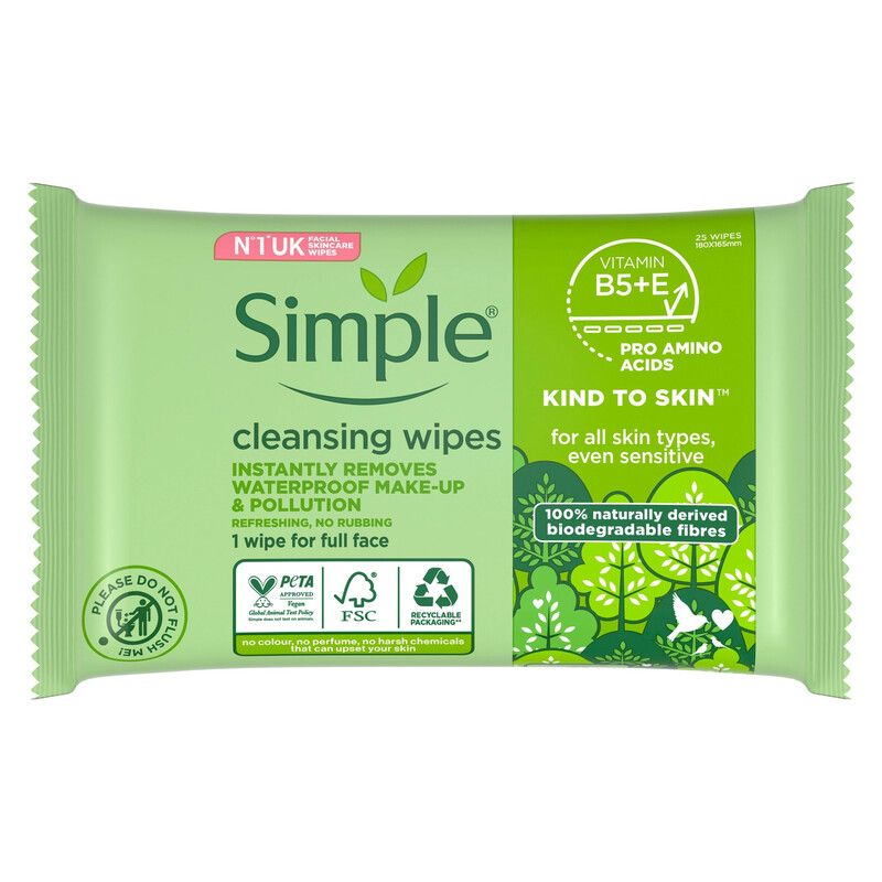 Pack of 25 Simple Cleansing Wipes - Green - Image 1