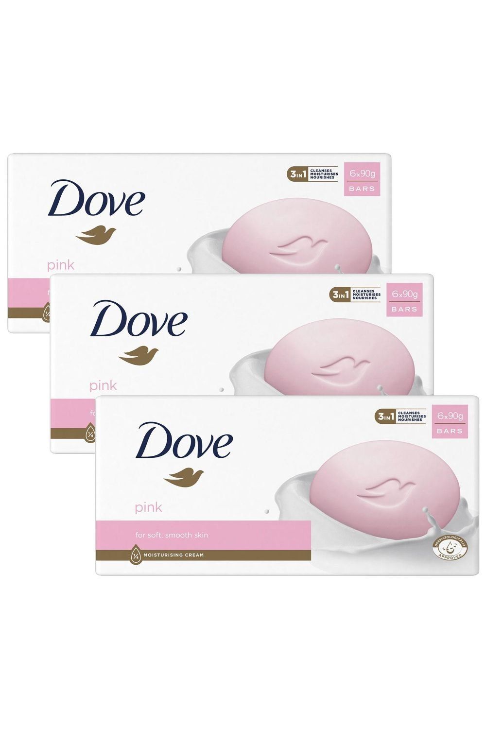 Dove Women's Pink Beauty 'Cream Bar' for Smooth Skin, Moisturising Cream 6x90g, 3pk in White - Image 1