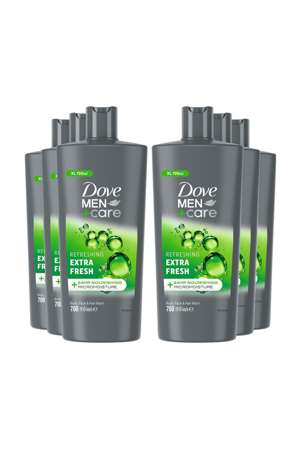 Dove Men's Men+Care 3-in-1 'Body, Face & Hair Wash' 700ml, 6 Pack in Grey - Image 1