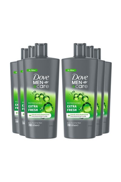Dove Men's Men+Care 3-in-1 'Body, Face & Hair Wash' 700ml, 6 Pack in Grey