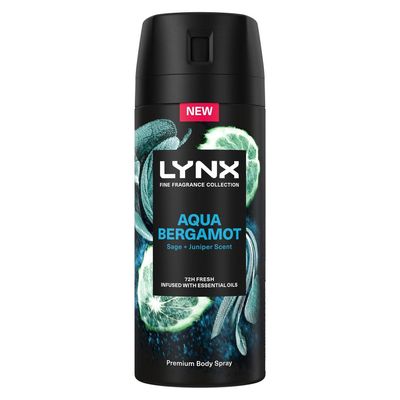 Lynx Fine Fragrance Collection Aqua Bergamot Premium Deodorant Body Spray, 150ml - 7cm / 17cm