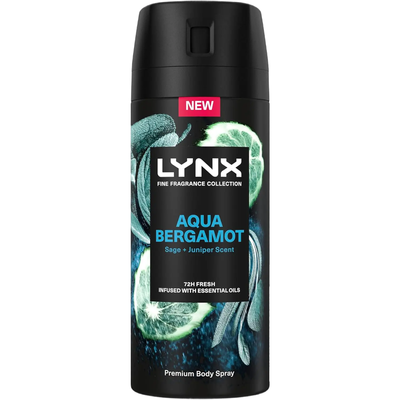 Lynx Fine Fragrance Collection Aqua Bergamot Premium Deodorant Body Spray, 150ml - 7cm / 17cm - Thumbnail 2