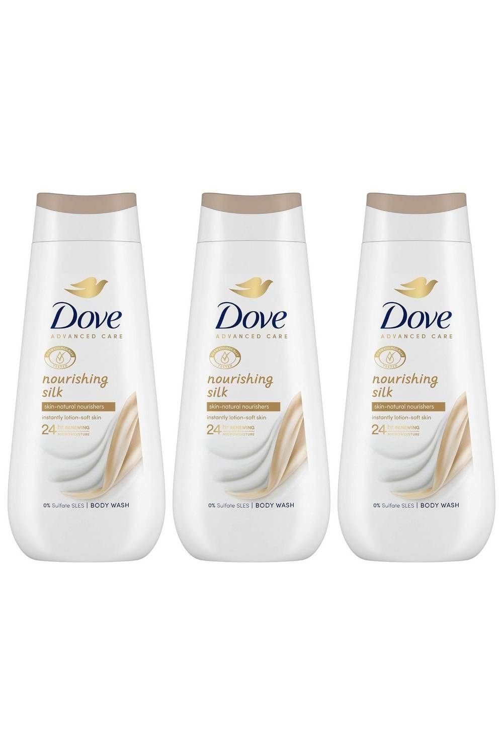 Dove Women's 'Body Wash' Nourishing Silk 24H Renewing Micromoisture, 3x 225ml in White - Image 1