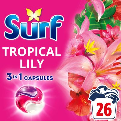 Surf 3 in 1 Laundry Washing Detergent Capsules Tropical Lily 26 washes - Thumbnail 2