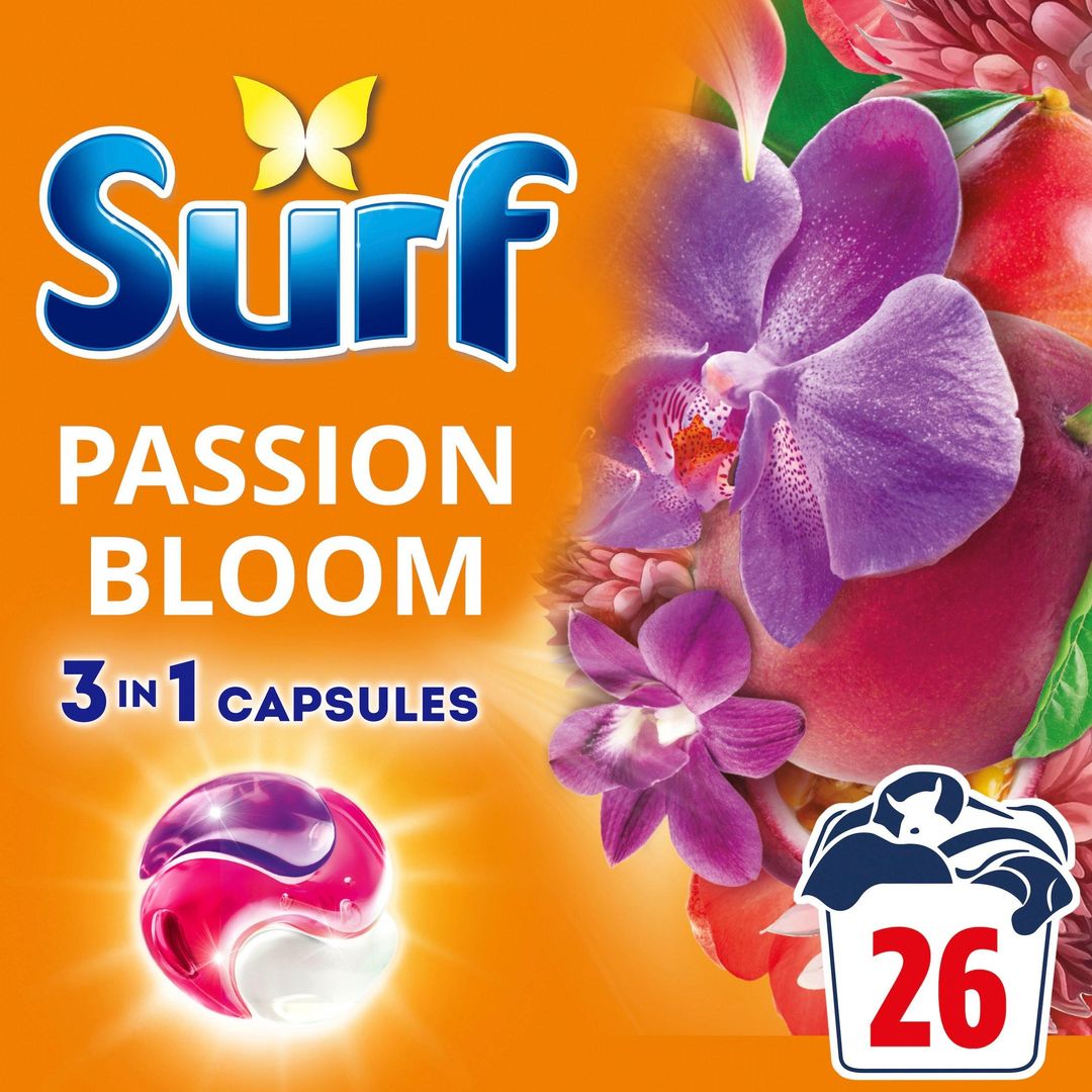 Surf 3 in 1 Laundry Washing Detergent Capsules Passion Bloom 26 washes - Image 1