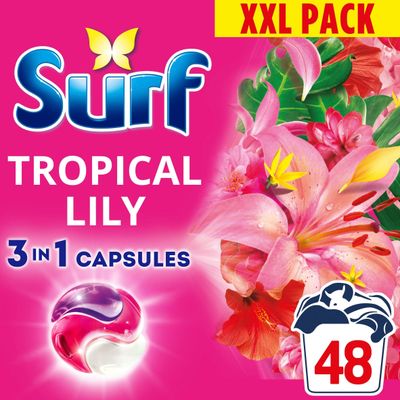 Surf 3 in 1 Laundry Washing Detergent Capsules Tropical Lily 48 washes - Thumbnail 2