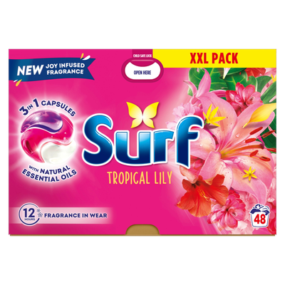 Surf 3 in 1 Laundry Washing Detergent Capsules Tropical Lily 48 washes