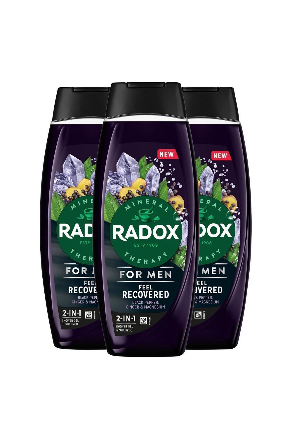 Radox Men's 3x Mineral Therapy Feel Recovered 2in1 'Shower Gel' & Shampoo for Men, 450ml in Black - Image 1