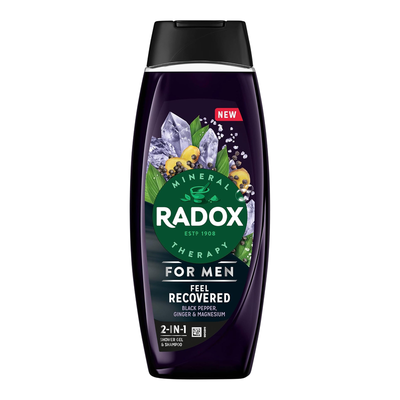 Radox Men's 3x Mineral Therapy Feel Recovered 2in1 'Shower Gel' & Shampoo for Men, 450ml in Black - Thumbnail 2