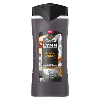 Lynx Black Vanilla Body Wash with 12Hrs of Freshness for Men 400ml, 3 Pack - 10cm