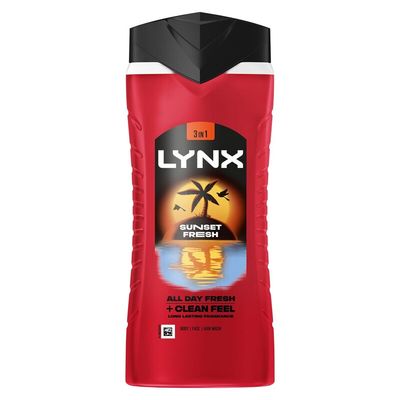Lynx Men Sunset Fresh 3 in 1 Body Wash with Long Lasting Fragrance 500ml, 24 Pack - 11cm / 24cm