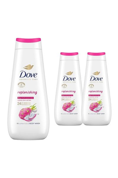 Dove Women's Advanced Care Body Wash Replenishing 400ml, 3 Pack in White