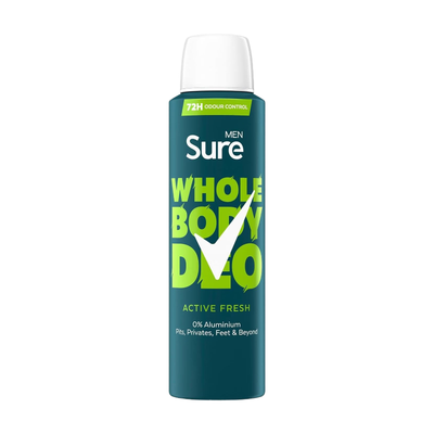 Sure Men's Whole Body 'Deodorant Spray' Active Fresh w/ 72H Odour free 150ml, 3pk in White - Thumbnail 2