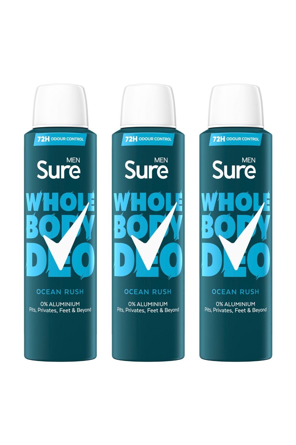 Sure Men's Whole Body 'Deodorant Spray' Ocean Rush w/ 72H Odour Control 150ml, 3pk in White - Image 1