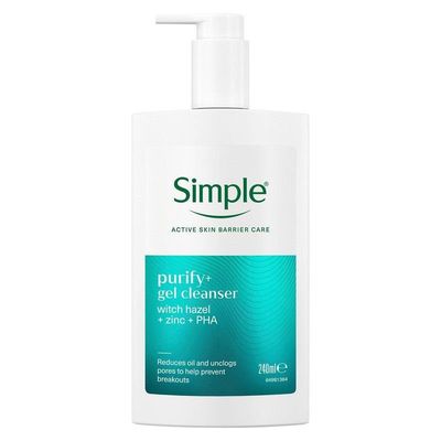 Simple Purify+ Gel Facial Cleanser Hydrating Skin Care Face Wash, 240ml - White