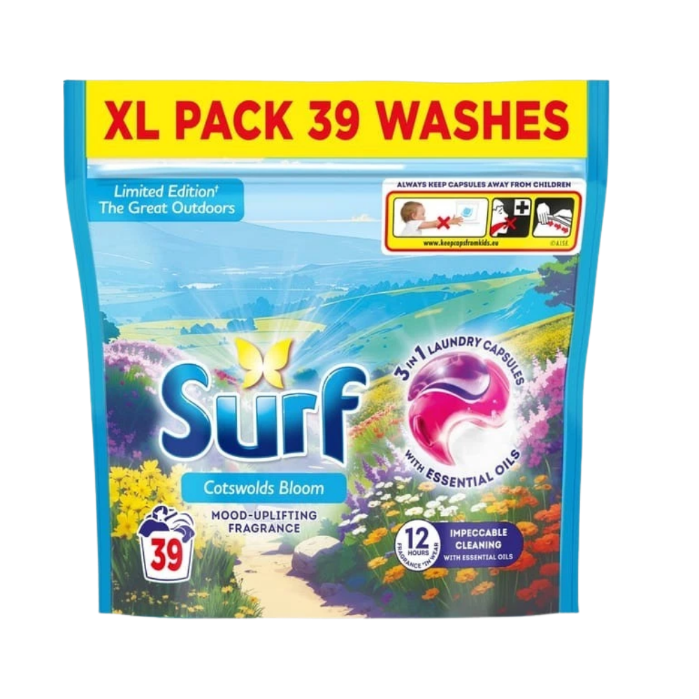 Surf 3 in 1 Cotswolds Bloom Laundry Washing Detergent Capsules 39 Washes Assorted Packs - Image 1