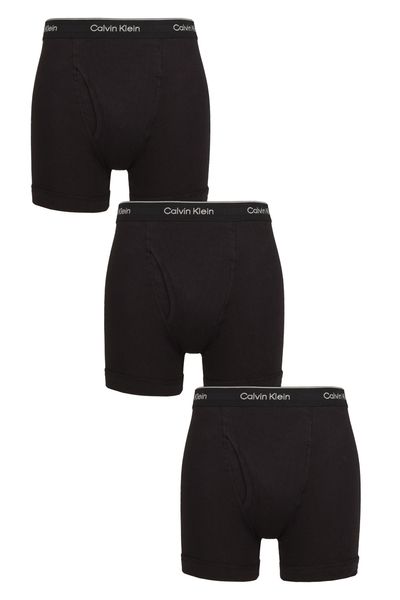 Mens 3 Pack Calvin Klein 100% Cotton Classic Fit Boxer Briefs Black / Black / Black S - Thumbnail 2